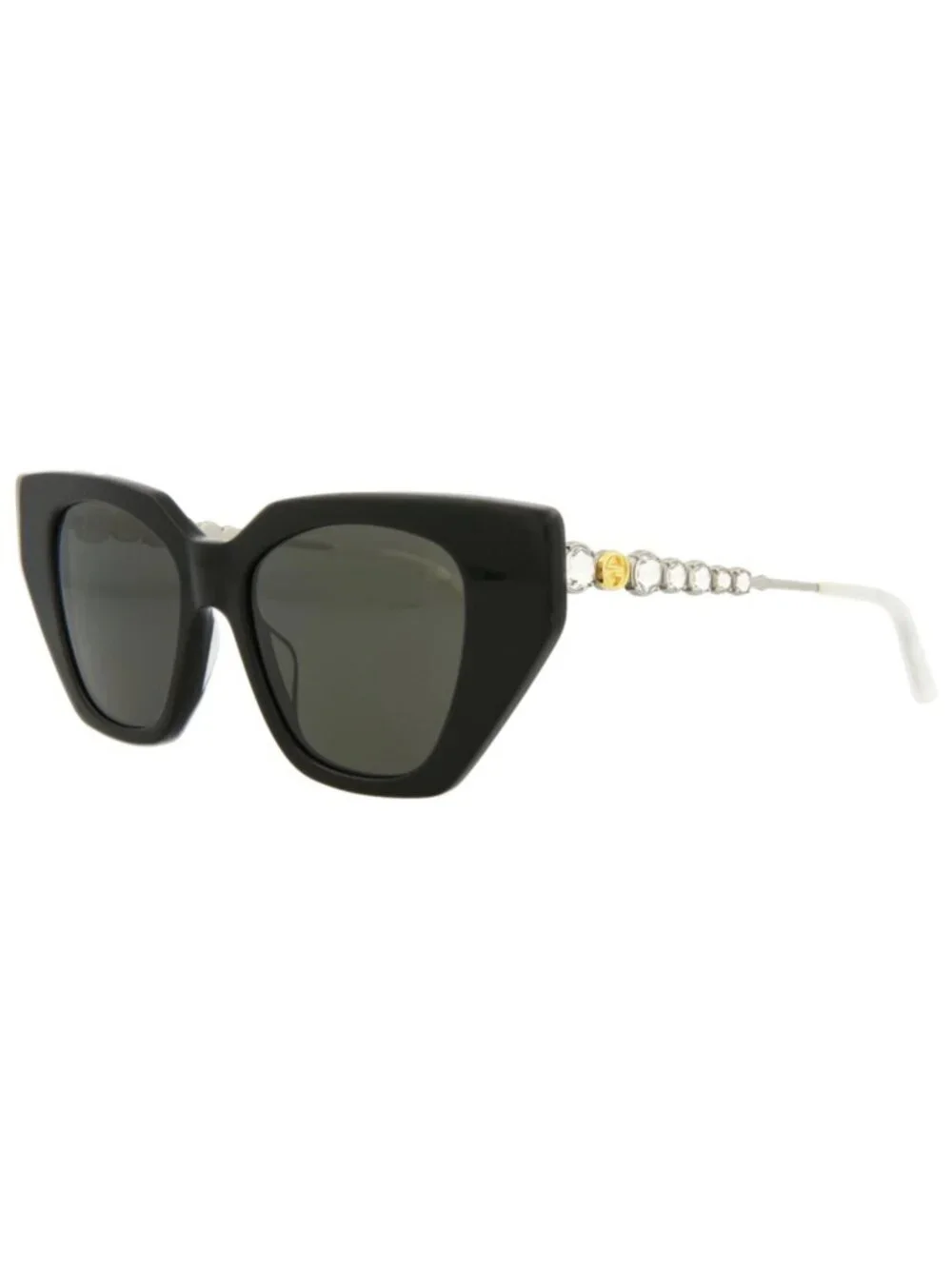 New Gucci Women's Sunglasses Cat Eye Acetate Frame Black Silver Grey
